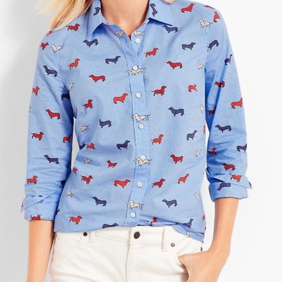 Talbots Tops - Talbots Dachshund Dog Print Button Front Shirt